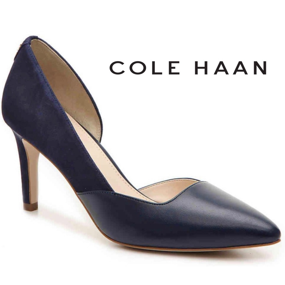 Cole Haan Navy Blue Rendon Il Pumps Stiletto Heel Pointed Toe Leather Shoes 9
